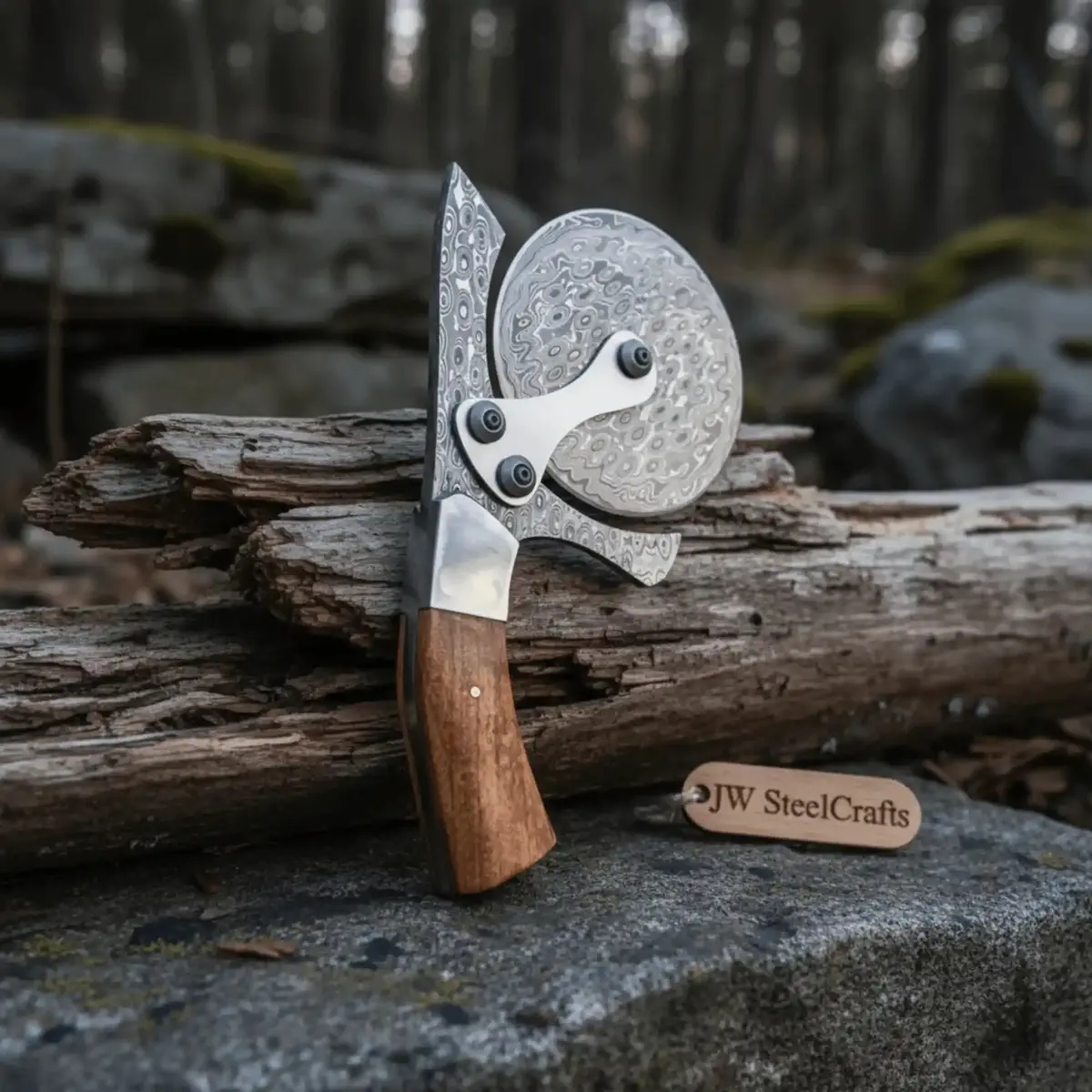 Damascus Steel Pizza Cutter Wheel With Wooden Handle – Handmade Kitchen Tool 1