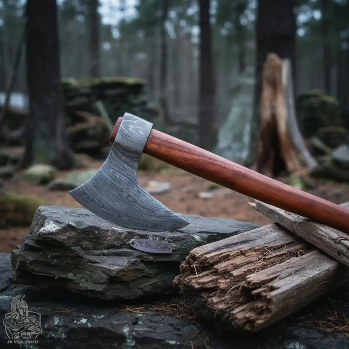 Damascus Steel Scandinavian Working Bearded Axe With Crescent Edge | Jw Steelcrafts 1