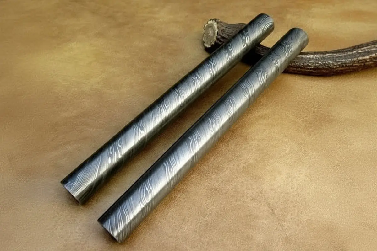 Set Of 2 Handmade Damascus Steel Round Rods 10 Inch For Rings Guards And Jewelry Making 1