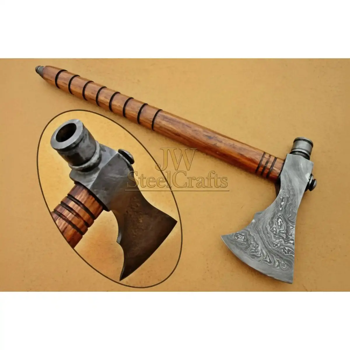 Damascus Wood Handle Smoking Axe 19 Inch 1