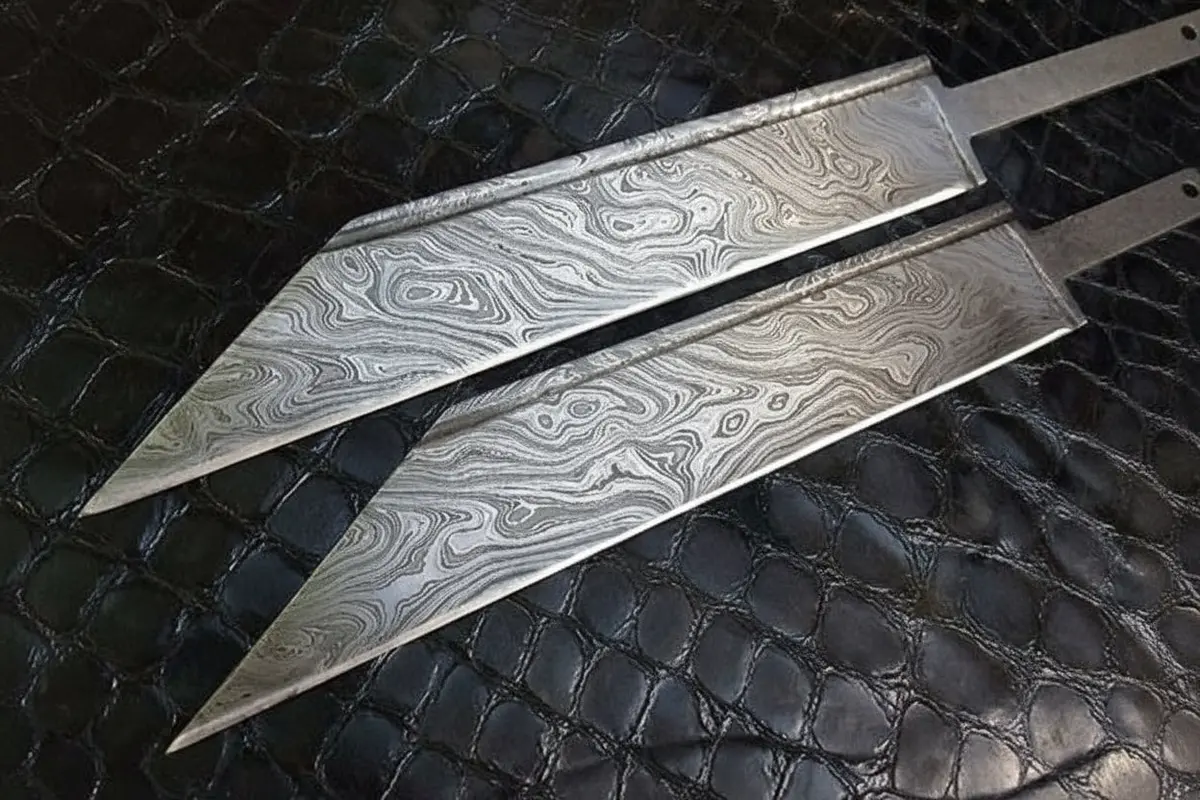 Dk-0030 Lot Of 2 Custom Handmade Damascus Steel Seax Knife Blank Blades/ Knife Making 1
