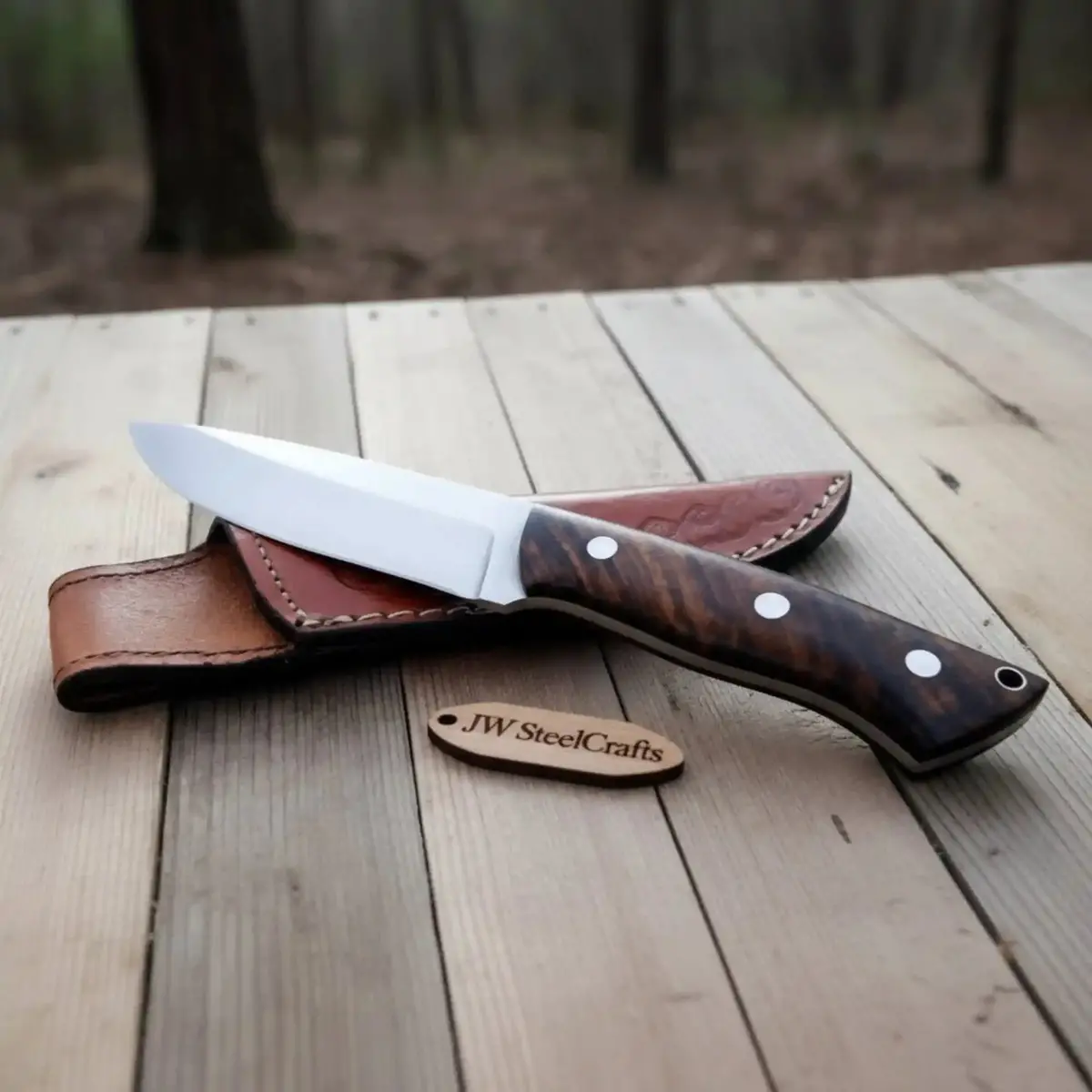 Drop Point Hunting Knife Stainless Steel Blade Rosewood Handle Fixed Blade Field Knife With Leather Sheath 1