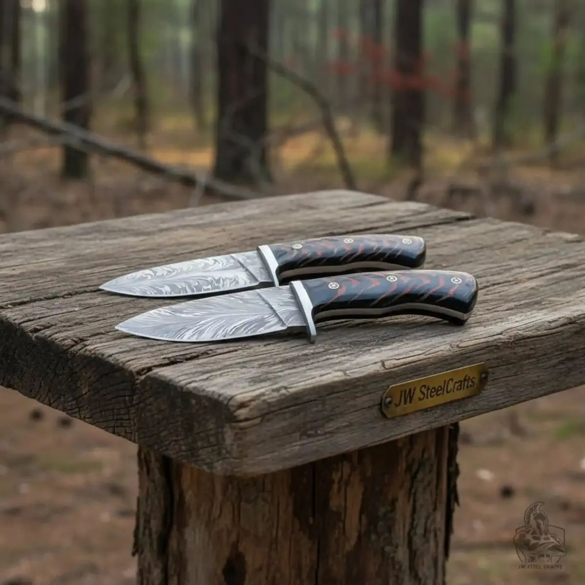 Feather Damascus Hunting Knife Set Fixed Blade 2