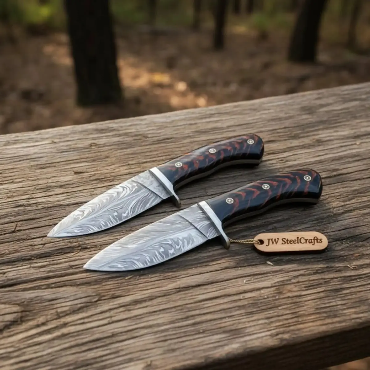 Feather Damascus Hunting Knife Set Fixed Blade 1