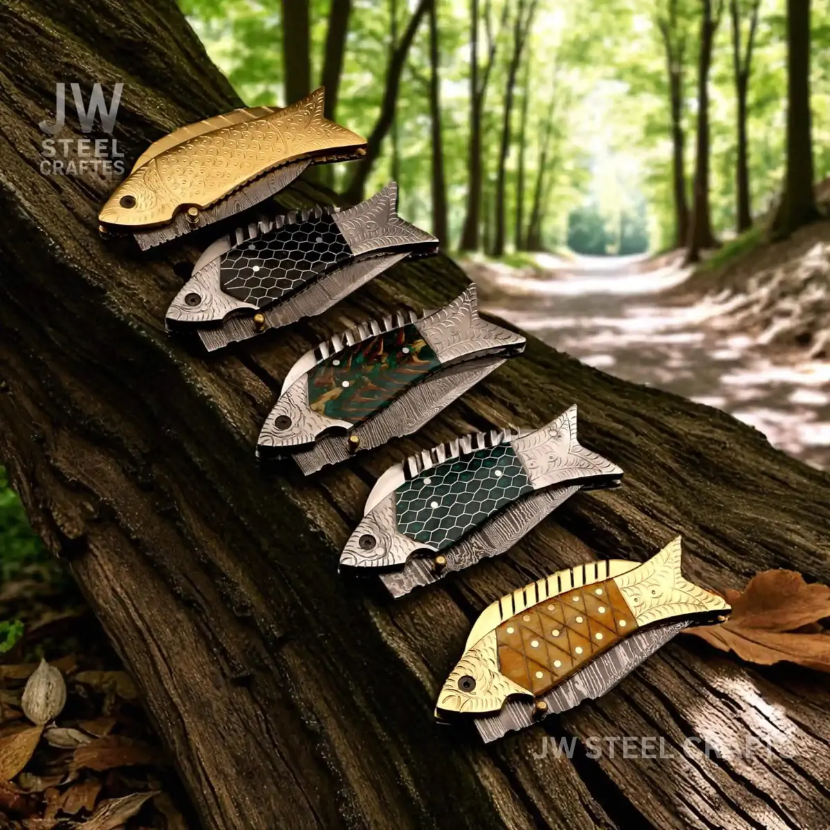 Fish-Style Damascus Folding Knife | 5 Color Variants | Hand-Engraved Collectible By Jw Steelcrafts 2