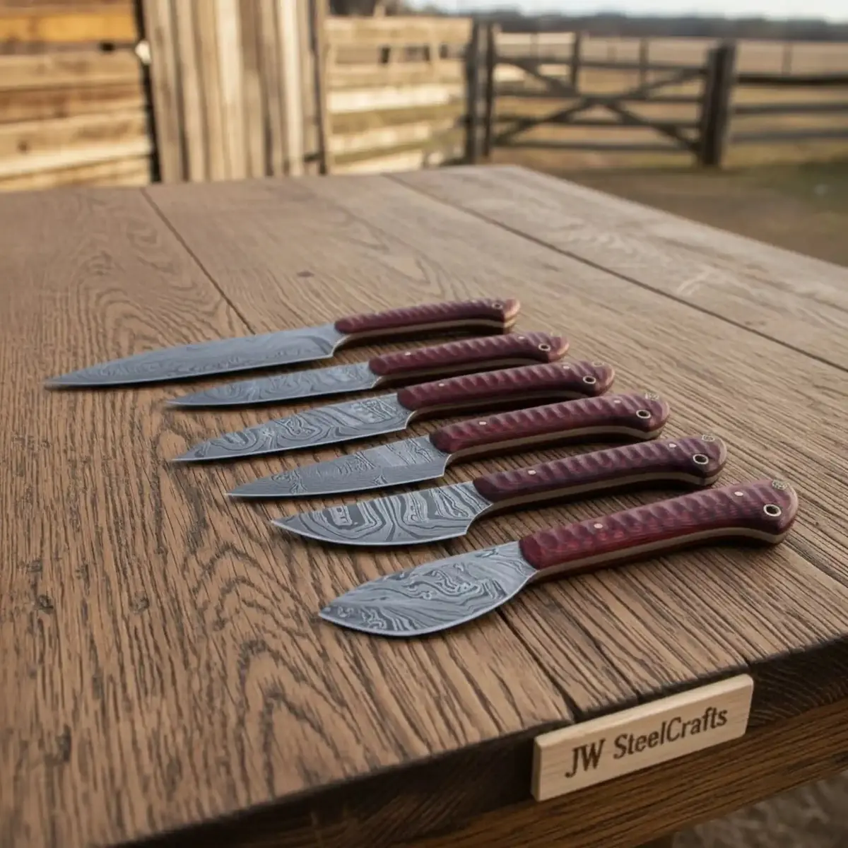 Red Burl Handle Knife Set — Premium Damascus Kitchen Knives 1