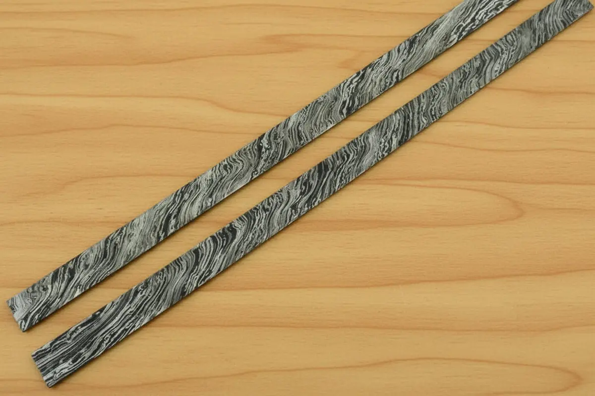 20 Inch Damascus Steel Billet Bar Pair 1.5 Inch Wide Pattern Welded Stock For Knife Blades And Tool Making 1