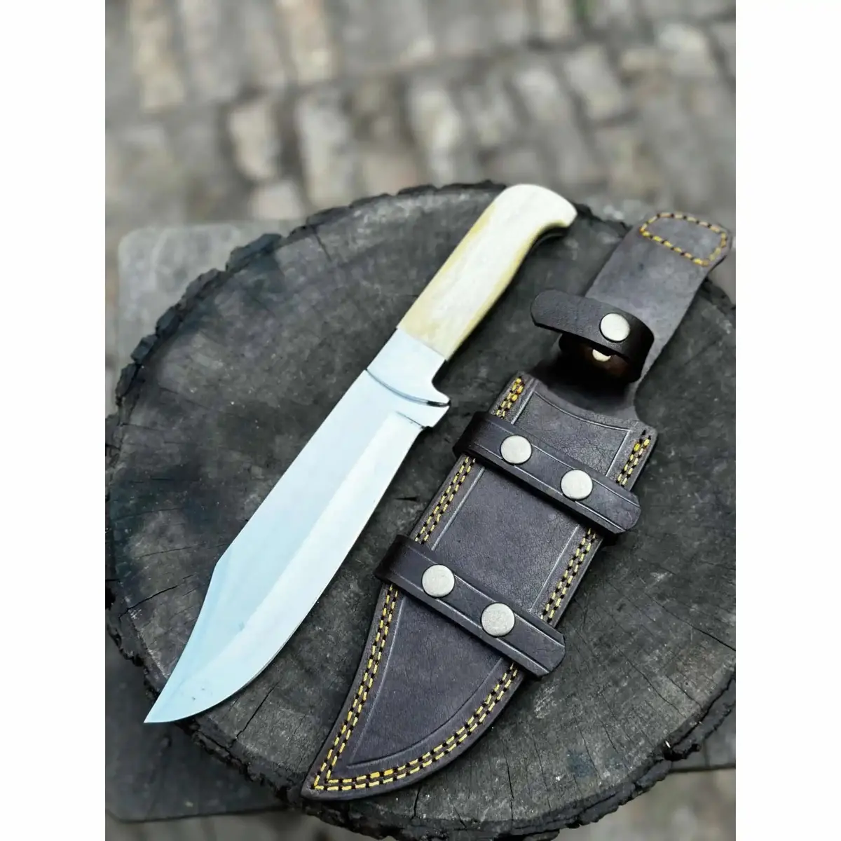 Frontier Bowie Knife, Hand Forged High Carbon Steel Clip Point Blade, Black Micarta Handle, Full Tang With Leather Sheath 2
