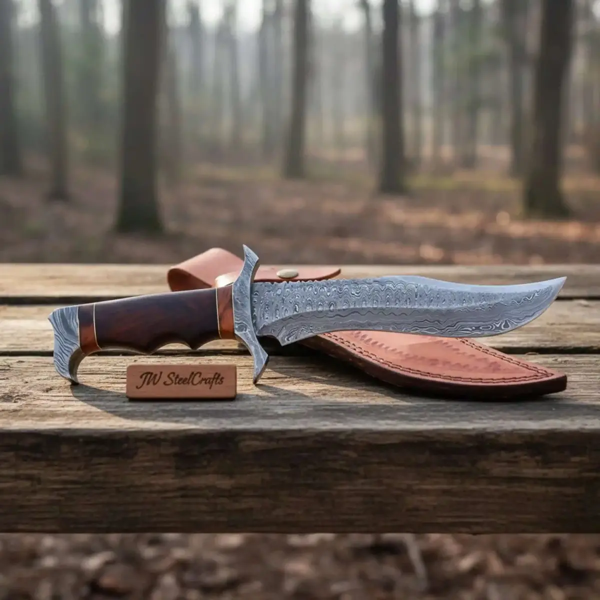 Frontier Bowie Knife Recurved Clip Point Damascus Steel With Coffin Handle And S Guard – Jw Steelcrafts 1