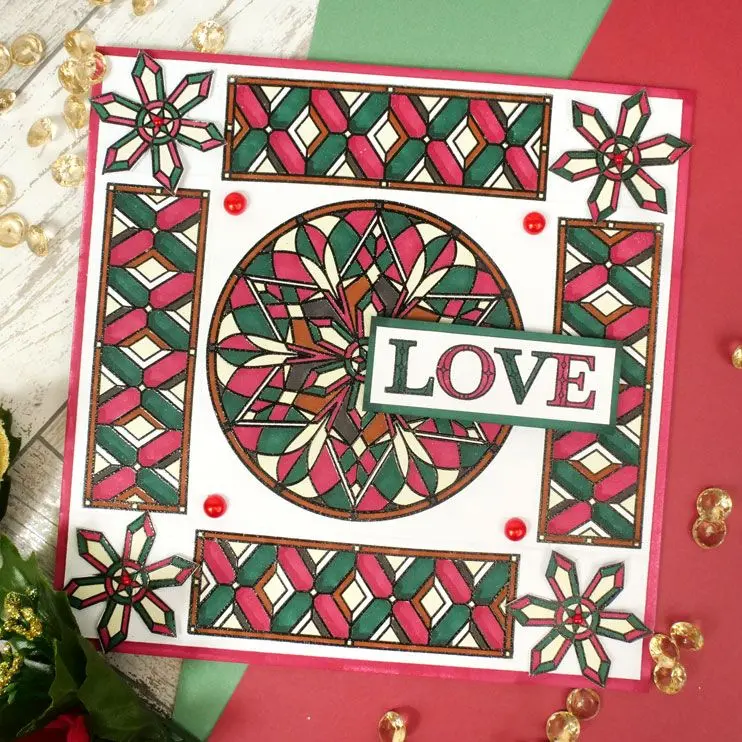 For The Love Of Stamps - A Stained Glass Festive Words 2