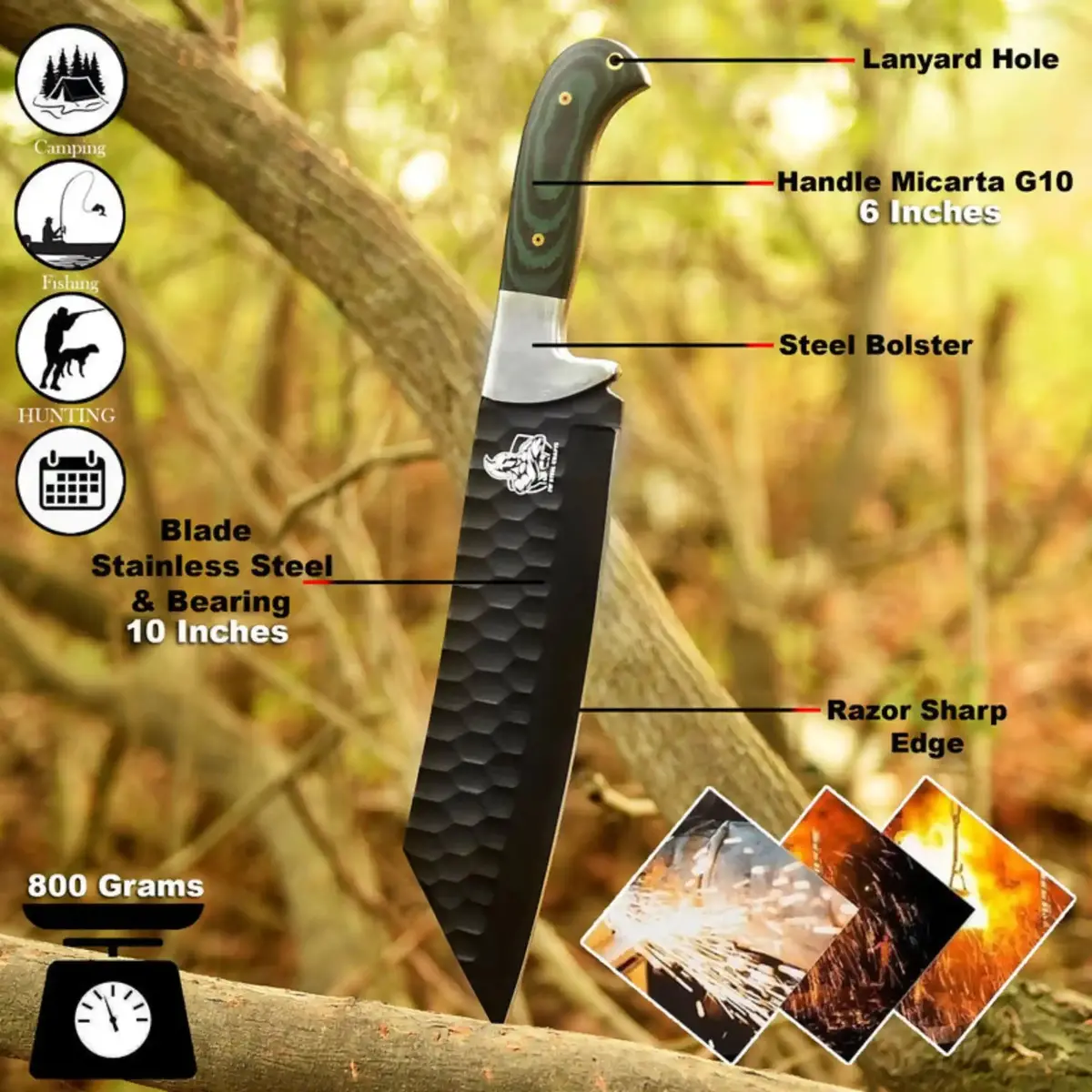 Green Micarta Handle Forged Machete – Full Tang Stainless Steel Outdoor Knife 1