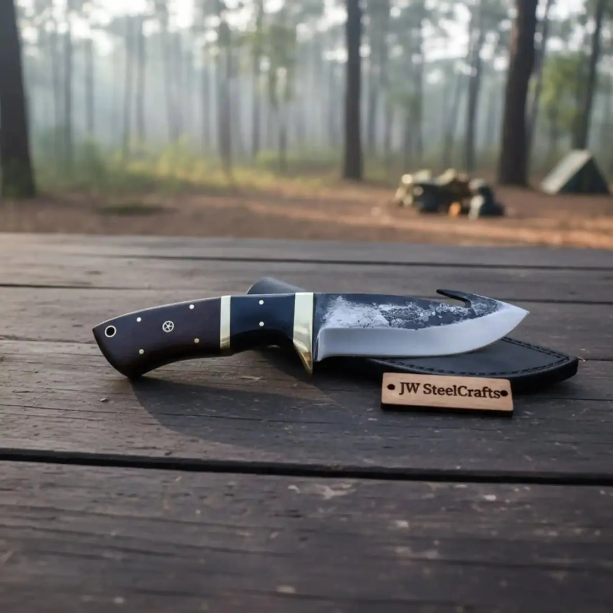 Gut Hook Knife With Wood And Brass Handle. 1