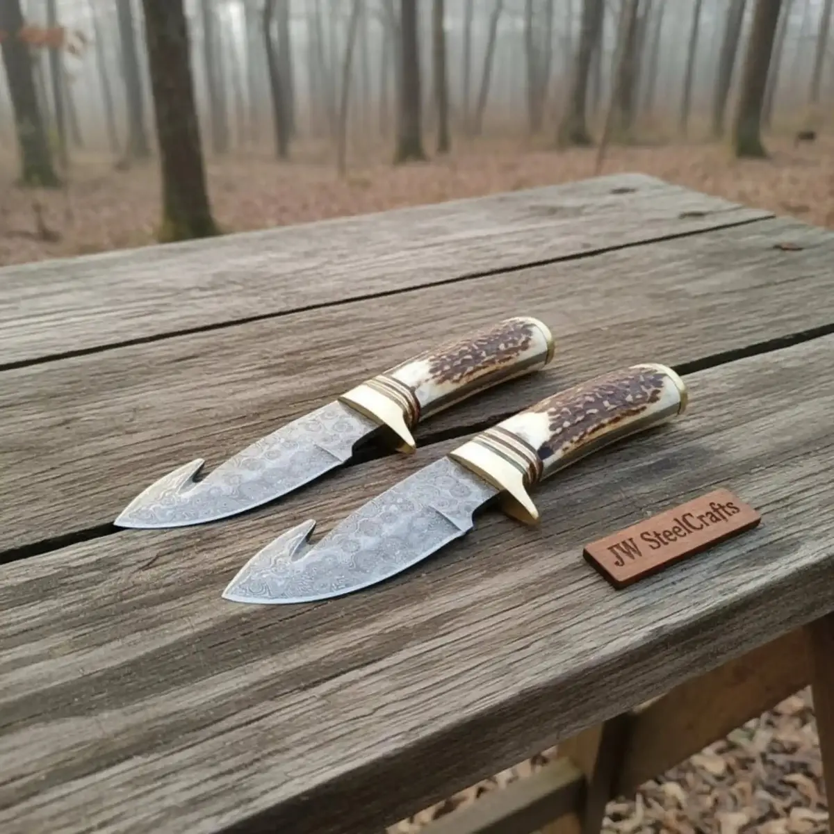 Gut Hook Skinner Knives Pair Stag Handle 1
