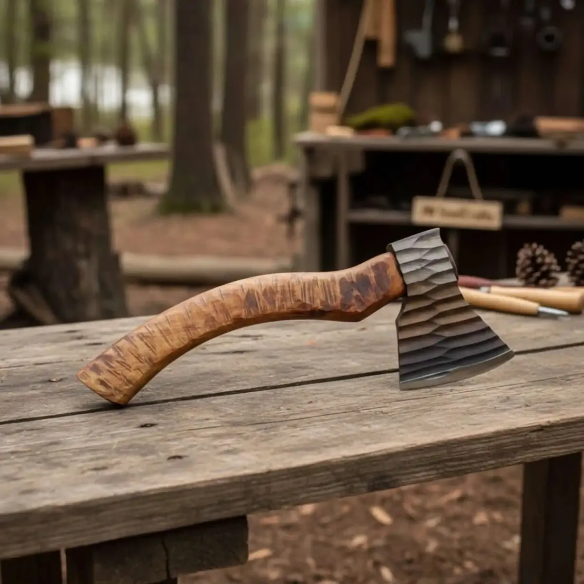 Hand-Finished Workshop Axe With Chisel-Textured Steel Head And Premium Hardwood Shaft 1