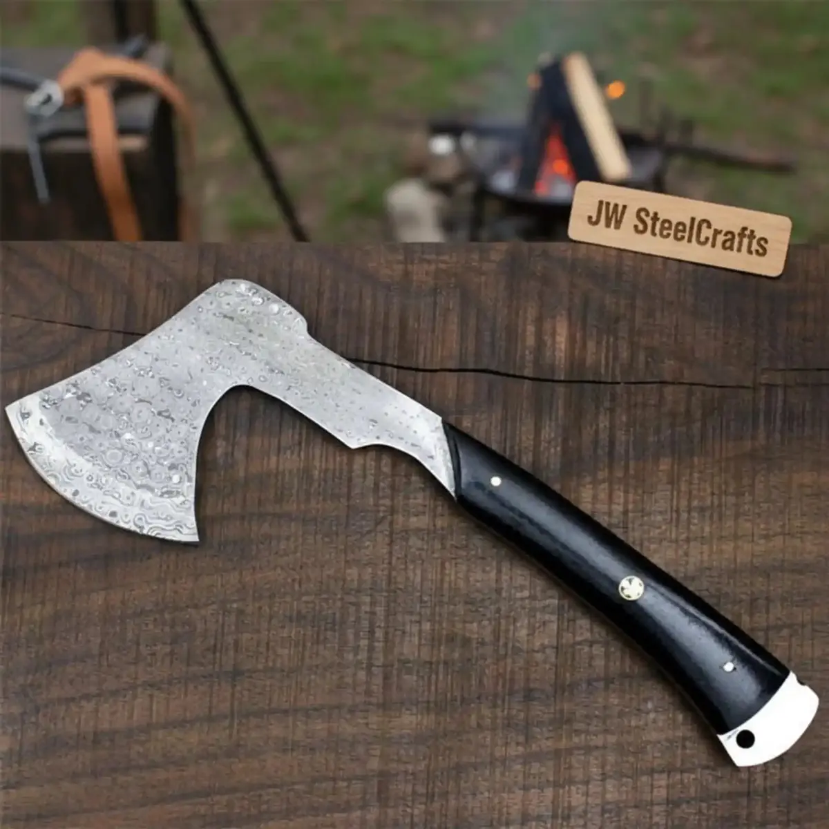 Hand-Forged Bearded Camp Hatchet With Hardwood Handle And Leather Sheath 1