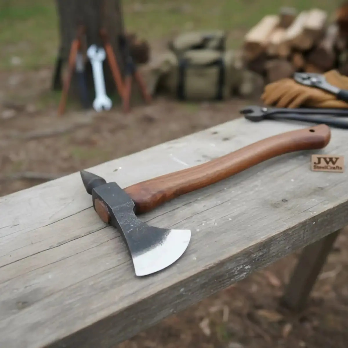 Hand-Forged Bearded Spike Poll Bushcraft Axe With Hardwood Handle 1