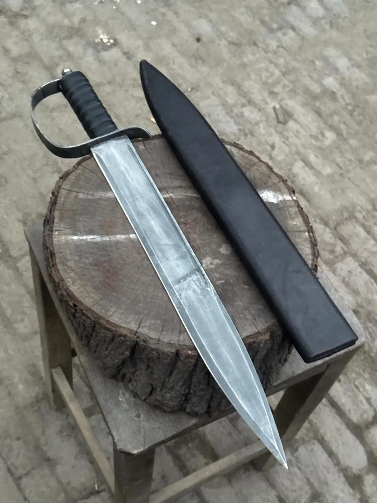 Hand-Forged Carbon Steel Long Blade With Guard | Wrapped Grip | Leather Cover Included 1
