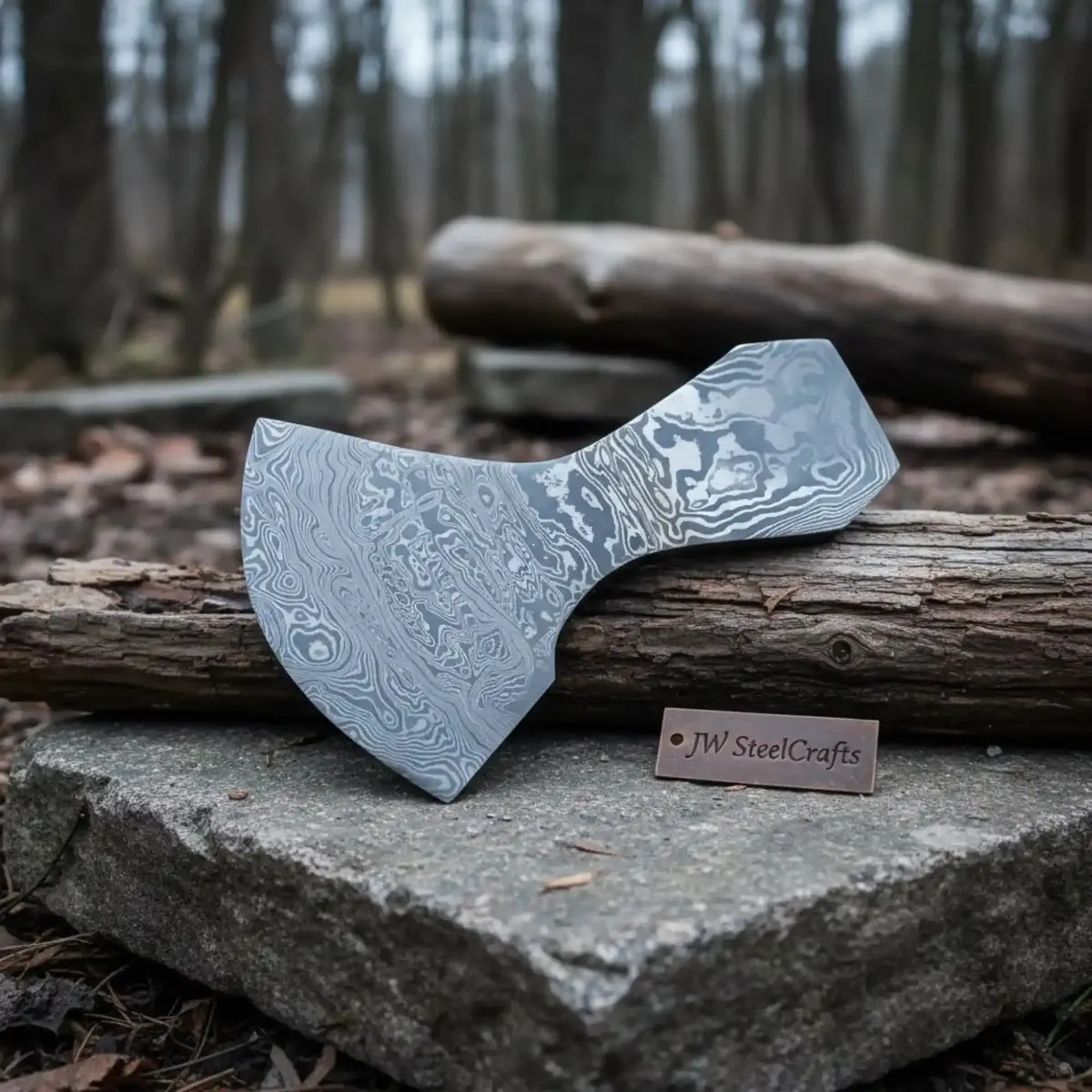 Hand-Forged Damascus Axe Head For Custom Handle Build 1