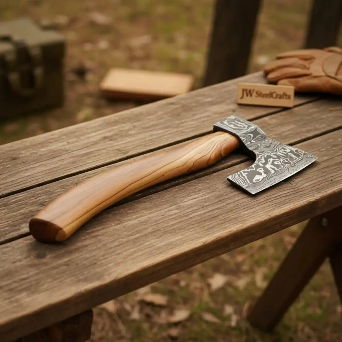 Hand-Forged Damascus Bearded Bushcraft Hatchet With Hardwood Handle 1