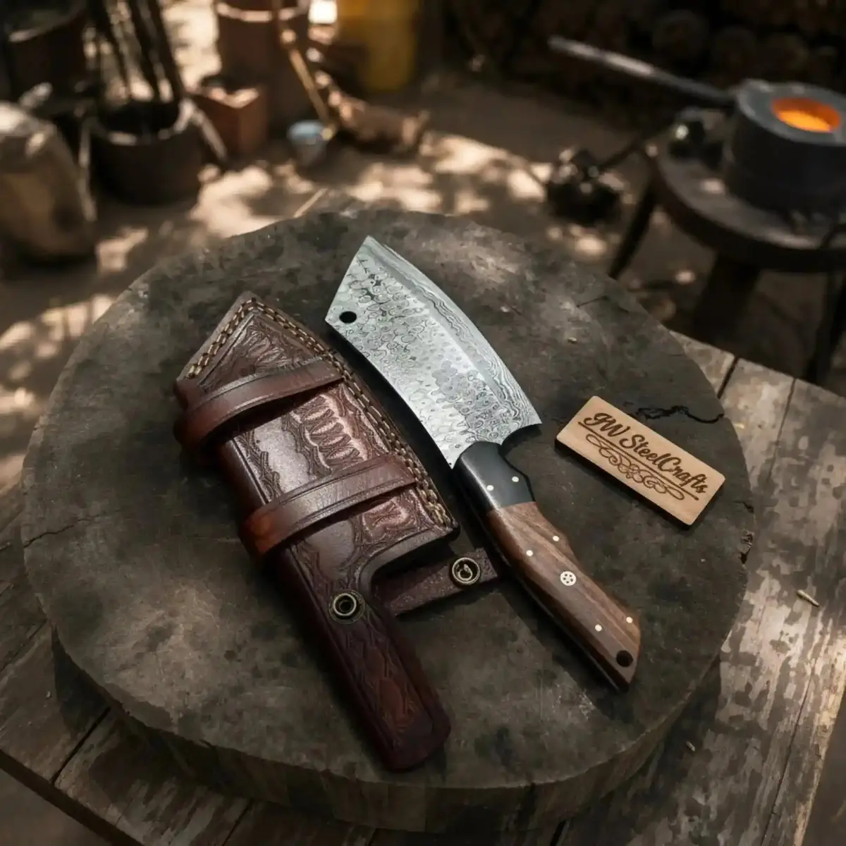 Hand-Forged Damascus Kiritsuke-Cleaver Hybrid Chef Knife — Tall Spine, Precision Tip, Full Tang 1