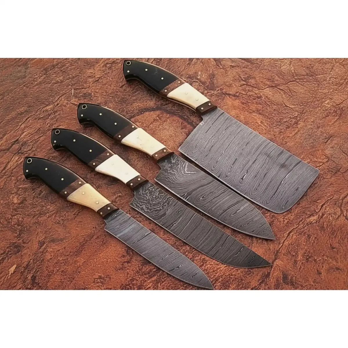Hand-Forged Damascus Kitchen Knife Trio With Micarta Handles 1