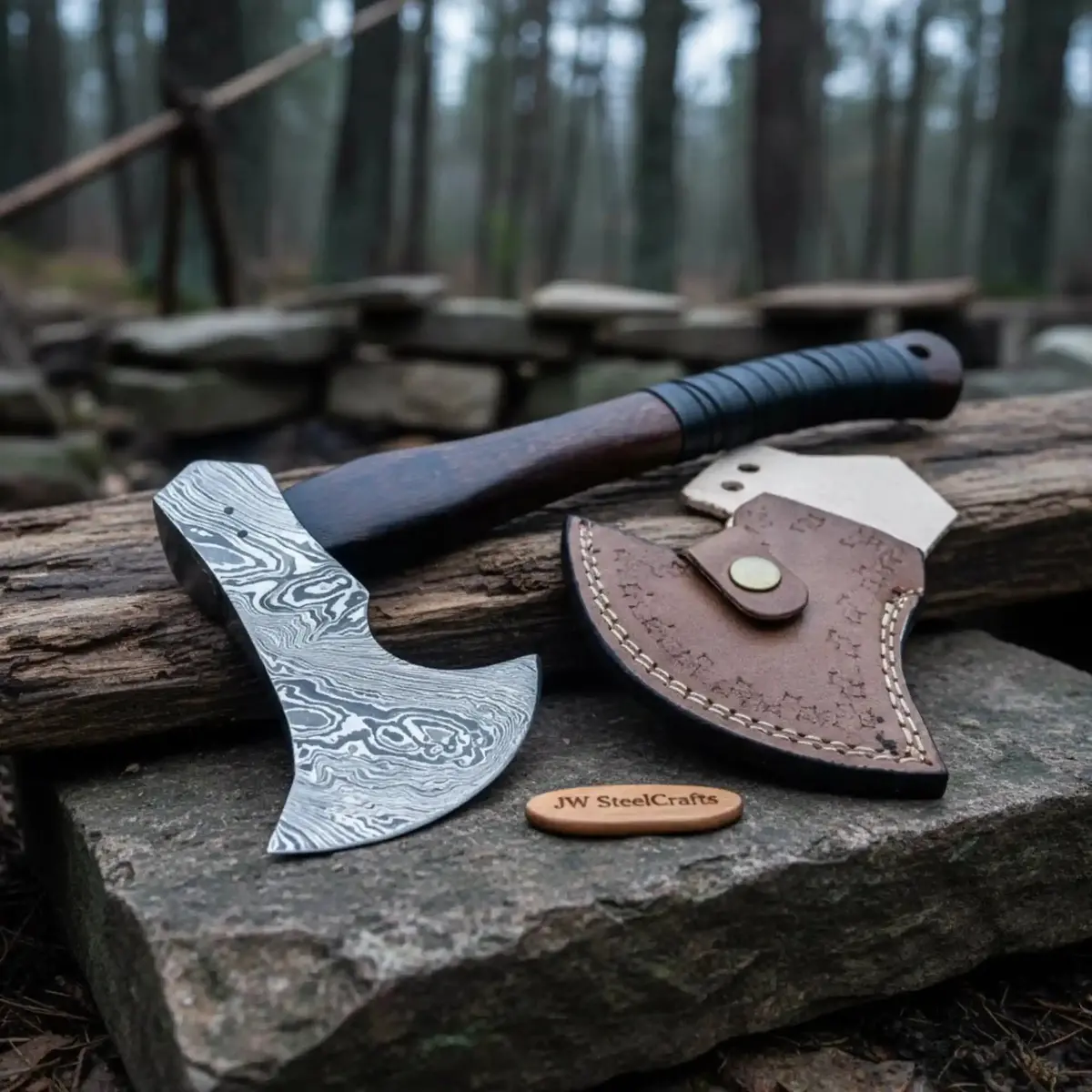 Hand Forged Damascus Steel Hatchet Hawks Tomahawk Axe Rose Wood 1
