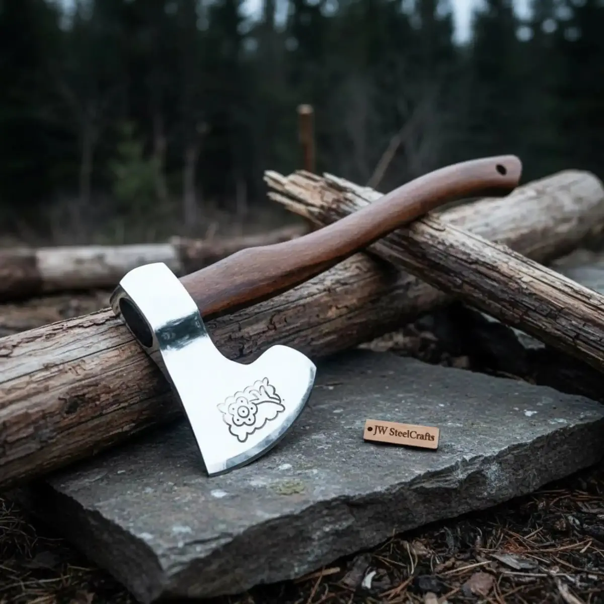 Hand Forged Damascus Steel Viking Axe – Bearded Camping Hatchet With Hardwood Handle & Leather Sheath | Jw Steelcrafts 1