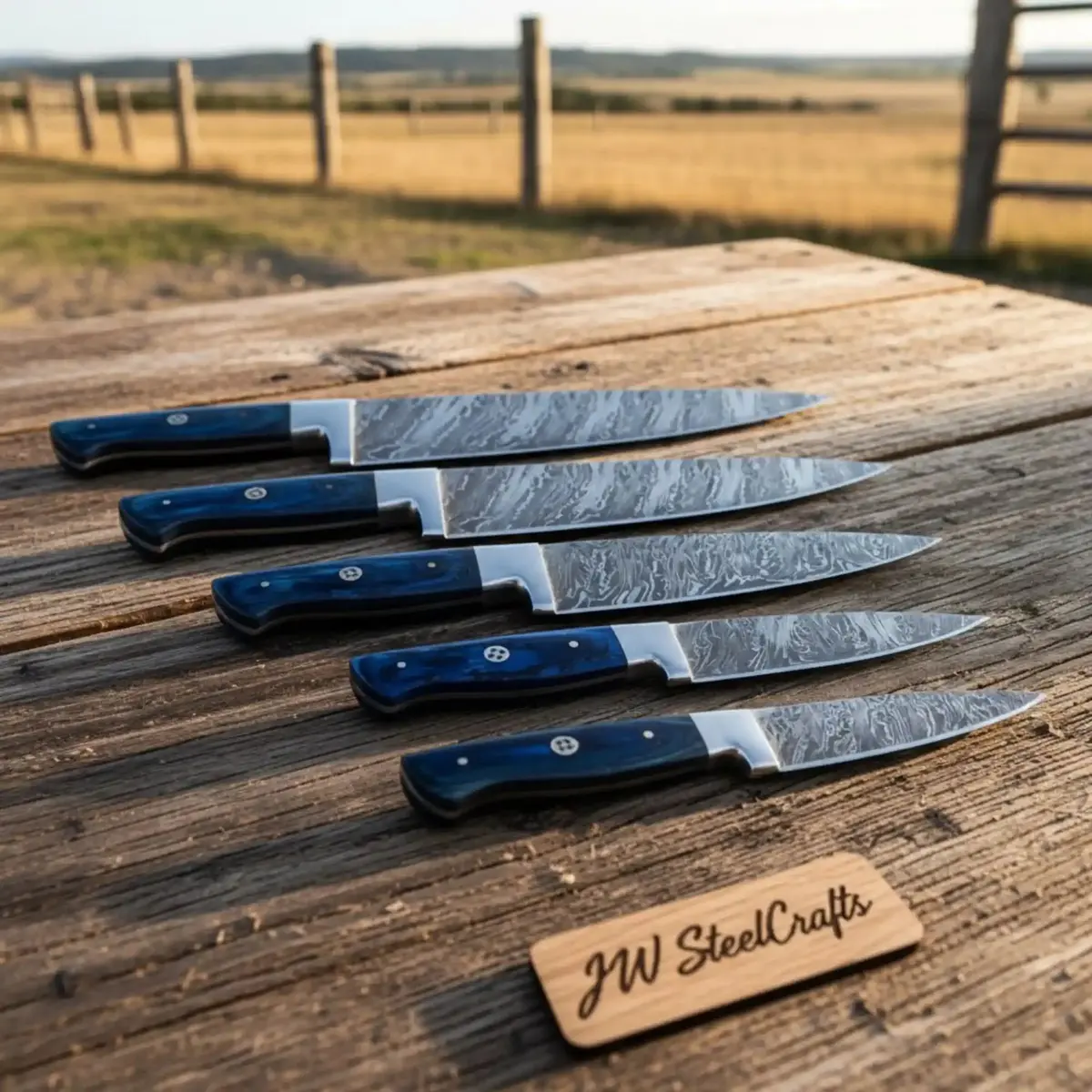 Hand-Forged Damascus Sujihiki Slicing Knife Set (5 Pieces) — Japanese-Style Long Carving & Roast Slicer Collection 1
