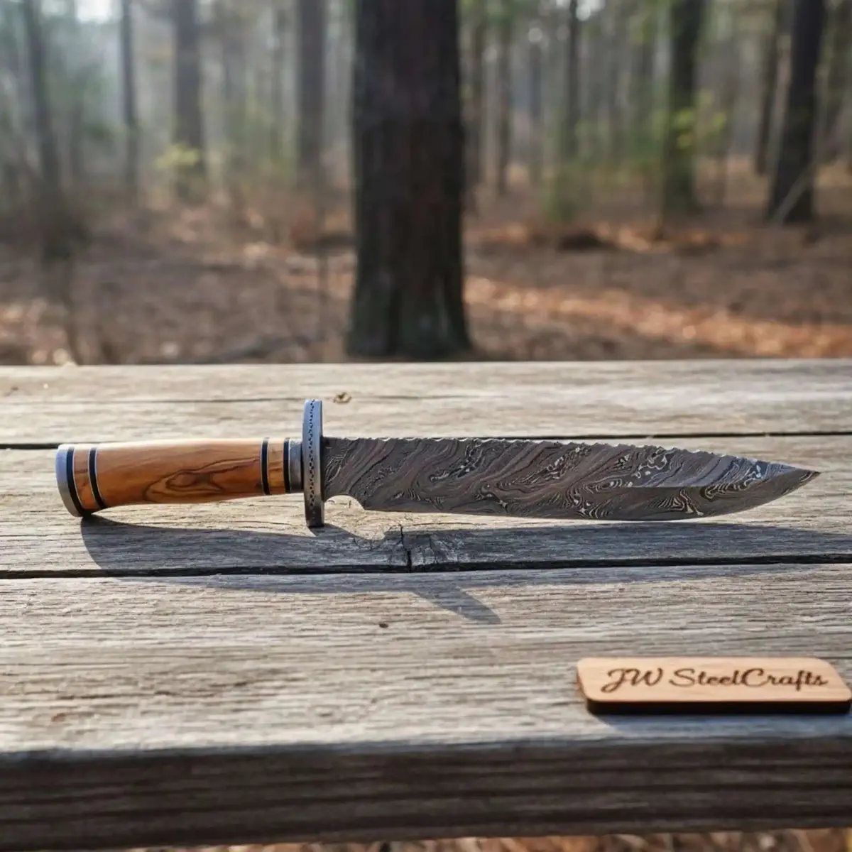 Hand Forged Frontier Bowie Knife Damascus Steel, Clip Point Custom Fixed Blade 1