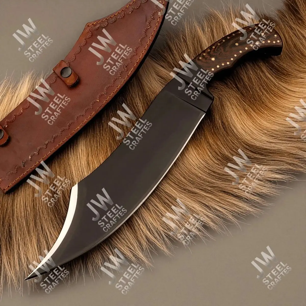 Hand Forged High Carbon Steel Persian-Style Bowie Knife, Upswept Trailing Point Blade, Pakka Wood Handle, Jw Steelcrafts 1