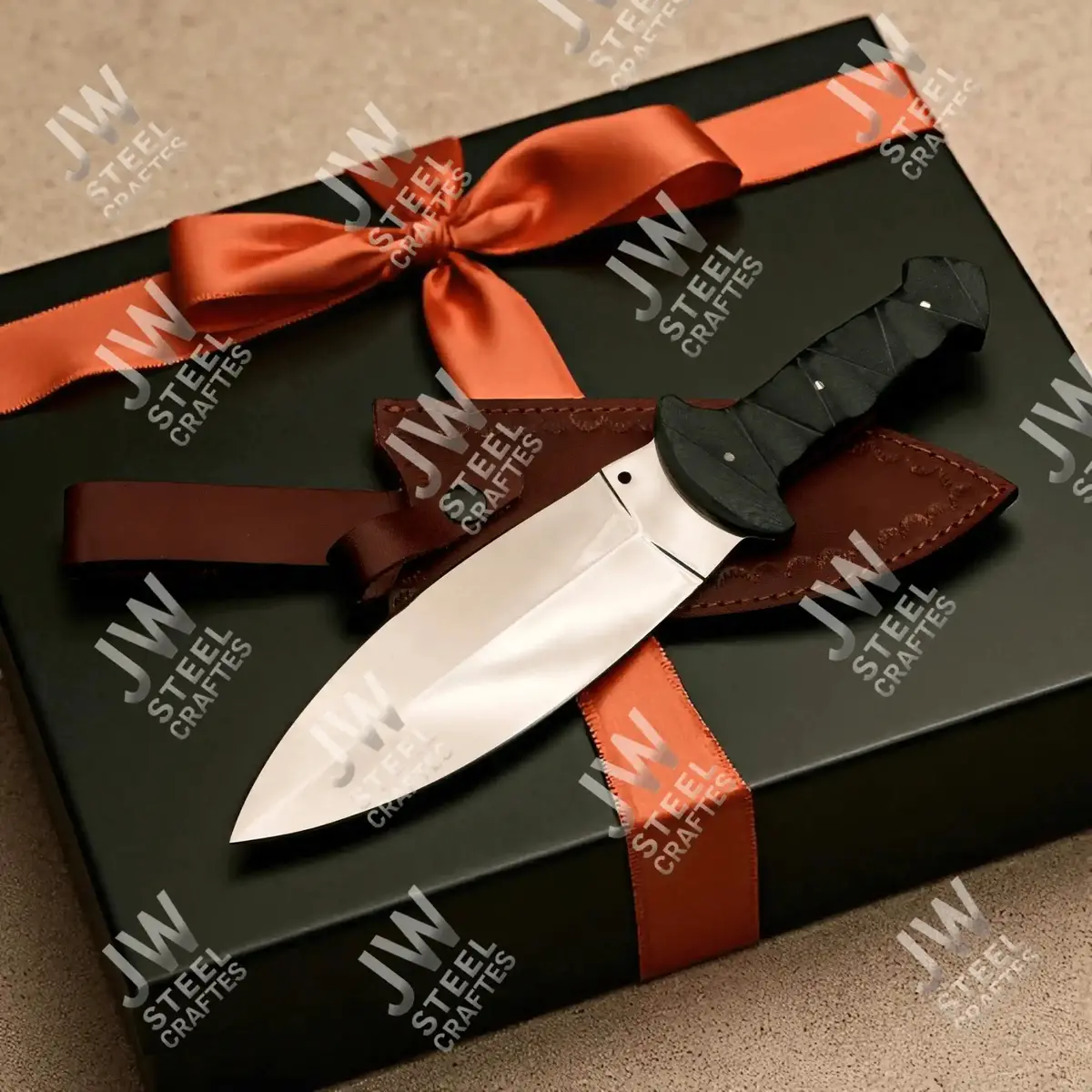 Hand-Forged J2 Stainless Steel Outdoor Utility Knife – Micarta Handle, Leather Sheath 1