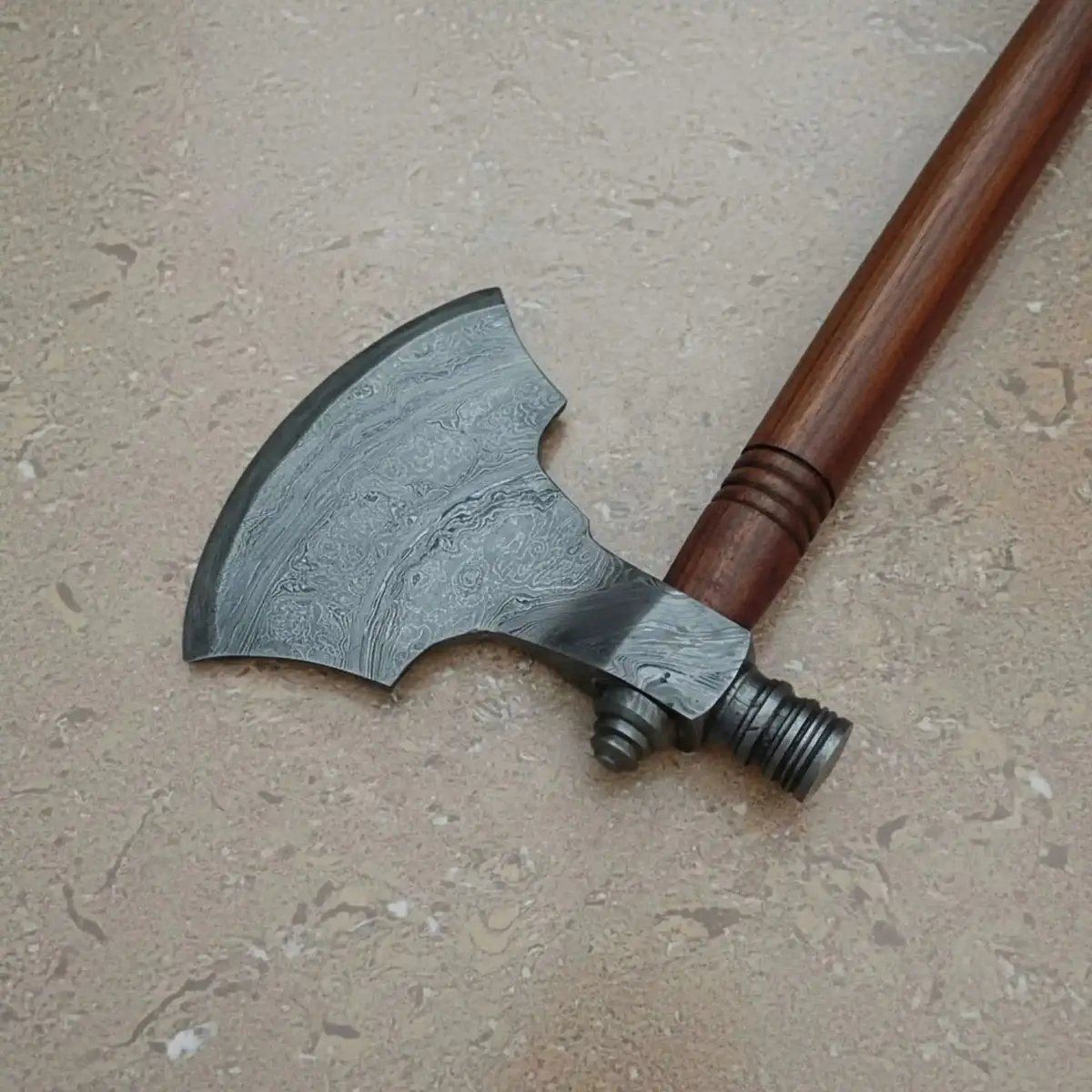 Hand-Forged Pipe Axe In Pattern-Welded Steel For Camping And Woodcraft 1