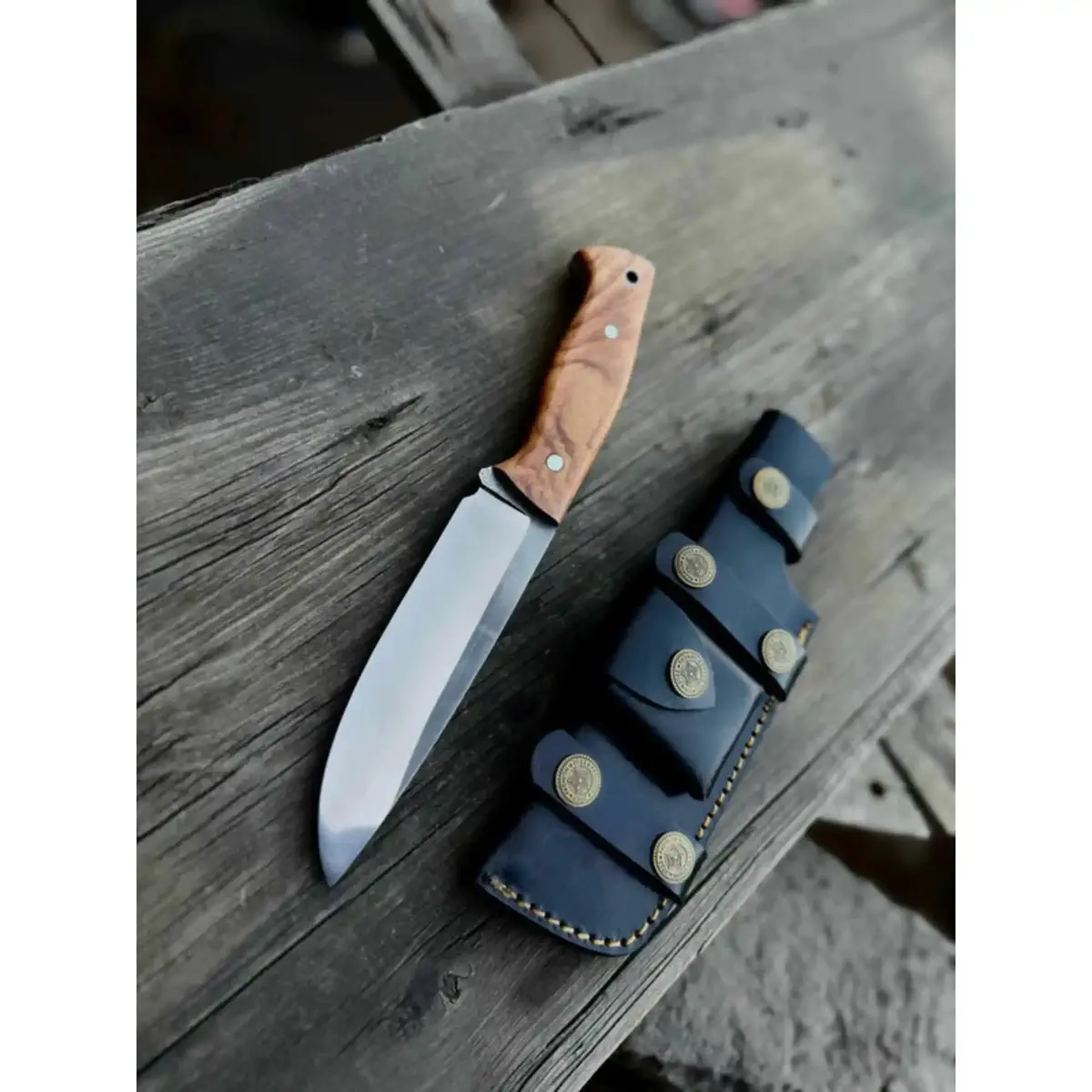 Handcrafted Hunting Knife – Walnut Wood Or Black Micarta Handle | Full Tang With Leather Sheath 1