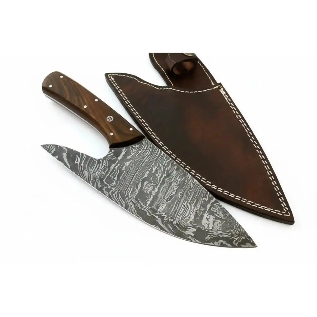 Handmade Fire Pattern Damascus Steel Camp Utility Knife, Rosewood Handle 1