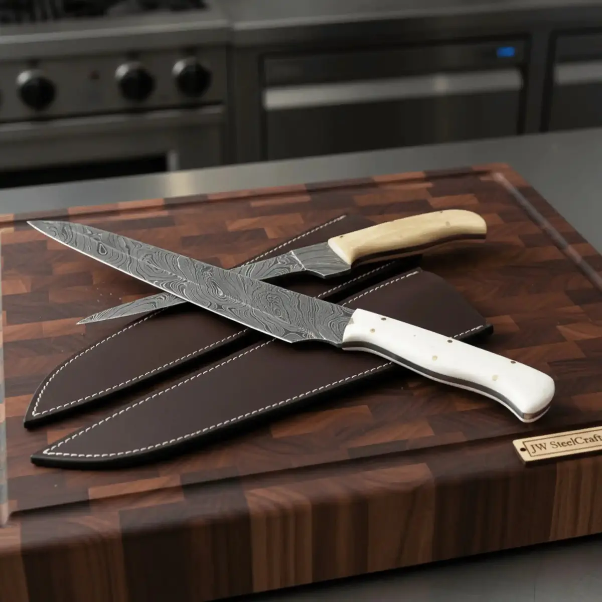 Handmade Chef Knife Damascus Steel Blades With Camel Bone Handle 1