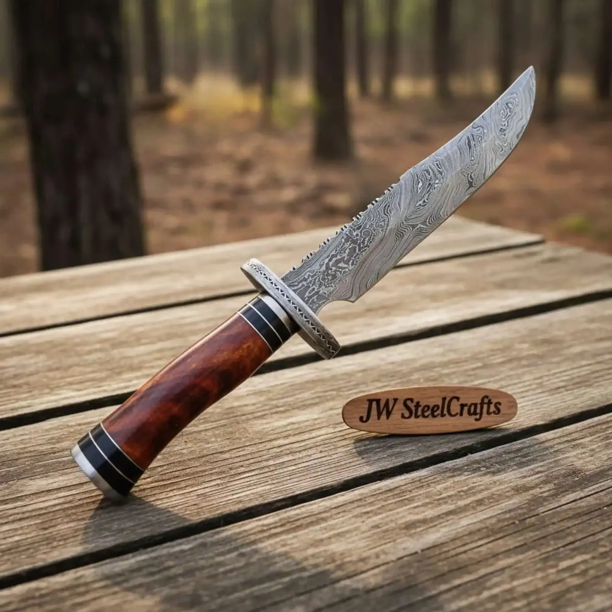 Handmade Clip Point Bowie Knife Damascus Steel Blade Custom Fixed Blade Knife Jw Steelcrafts 1