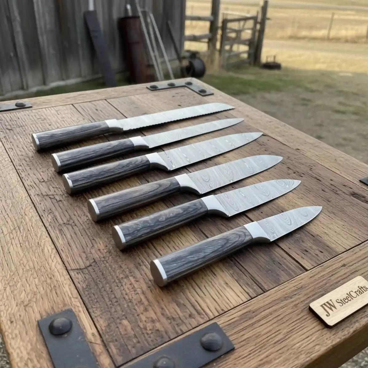 Handmade Damascus Chef Knife Set 6 Piece Professional Kitchen Knife Collection Full Tang Wood Handles 1
