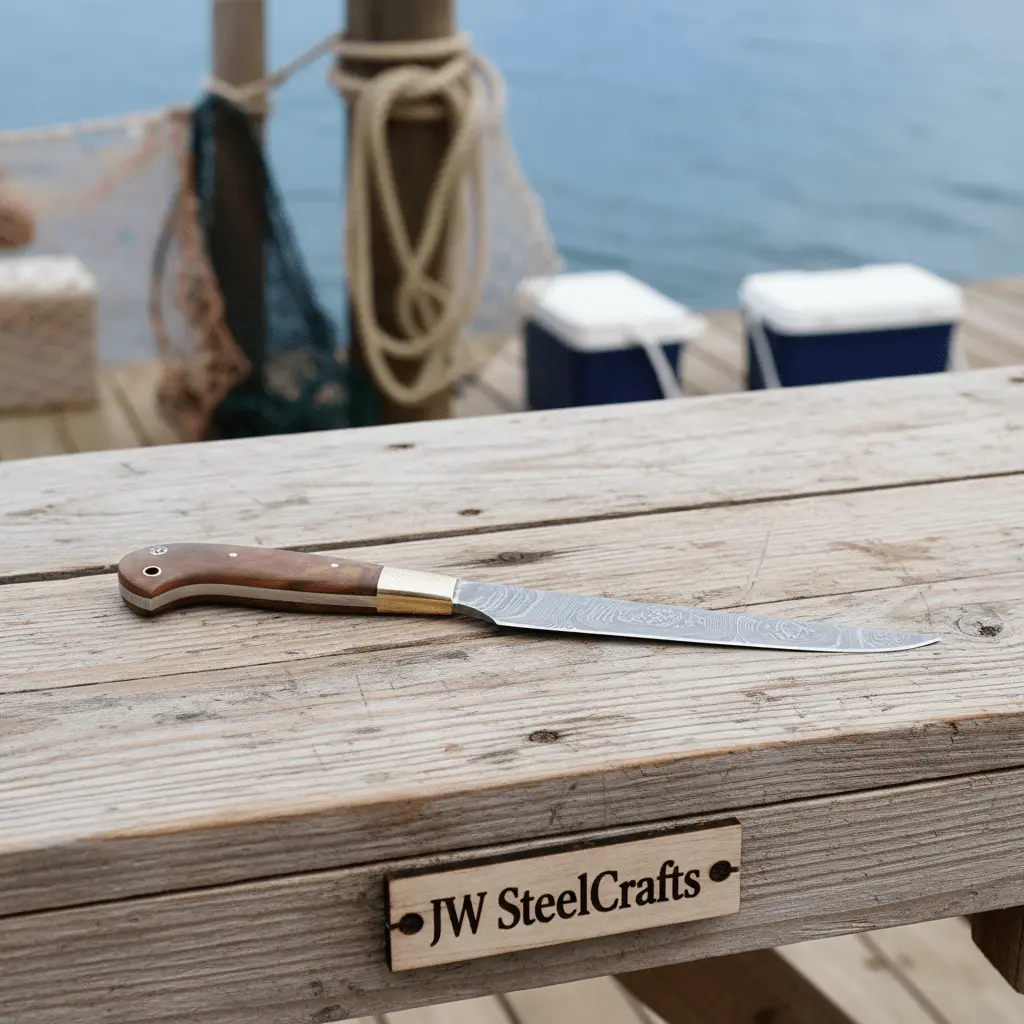 Handmade Damascus Fillet Knife - Premium Blade For Fish Processing & Trimming 1