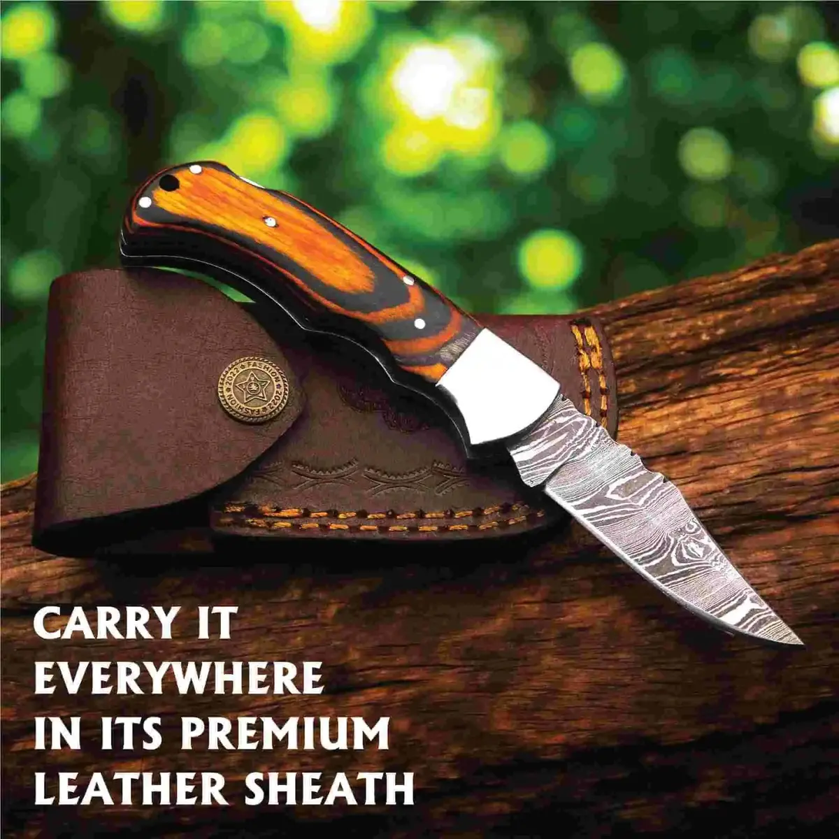 Handmade Damascus Folding Knife – Pakka Wood Handle (4 Color Variations) 1