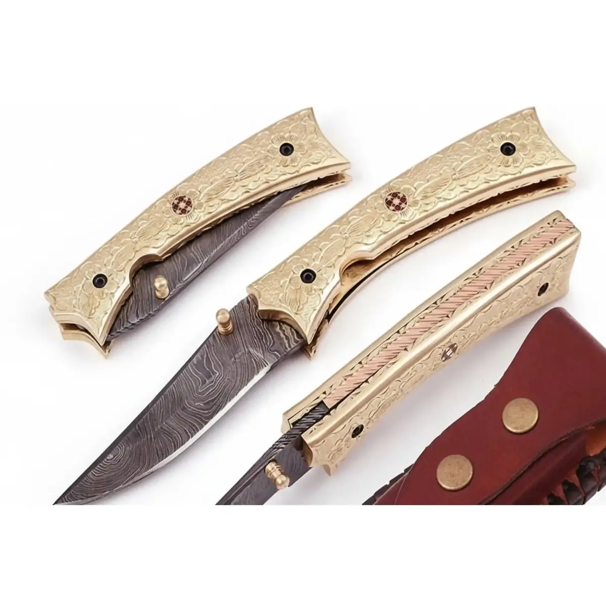 Handmade Damascus Folding Knife With Engraved Brass Handle & Precision Lock | Jw Steelcrafts 1