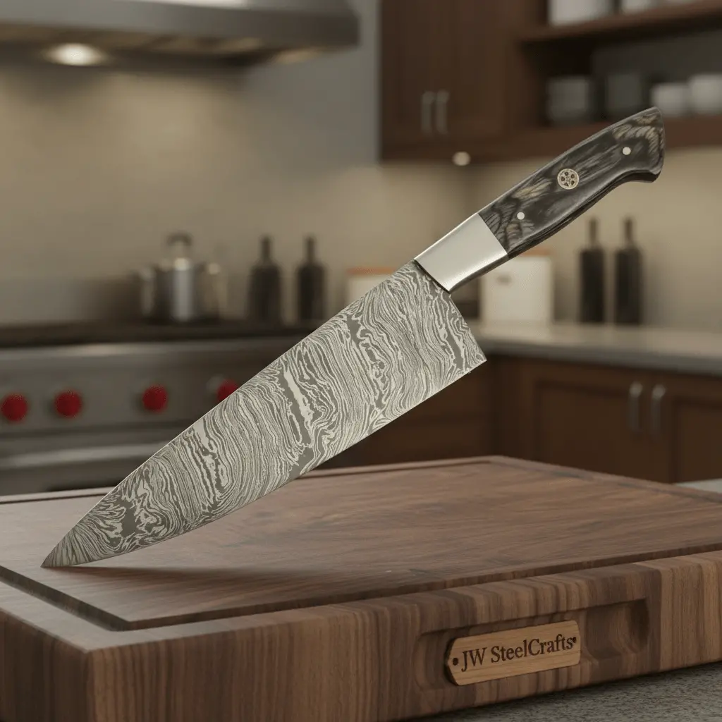 Full Tang Japanese Design Gyuto Knife – Handmade Damascus Chef Knife With Grey Wood Handle 1