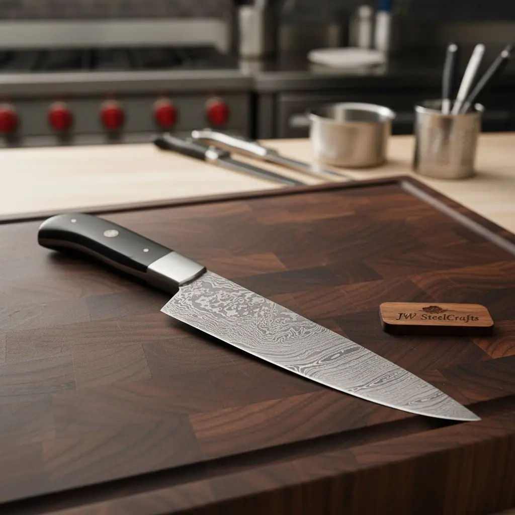 Handcrafted Damascus Steel Chef Knife, Black Resin Handle, Japanese Kitchen Blade By Jw Steelcrafts 1