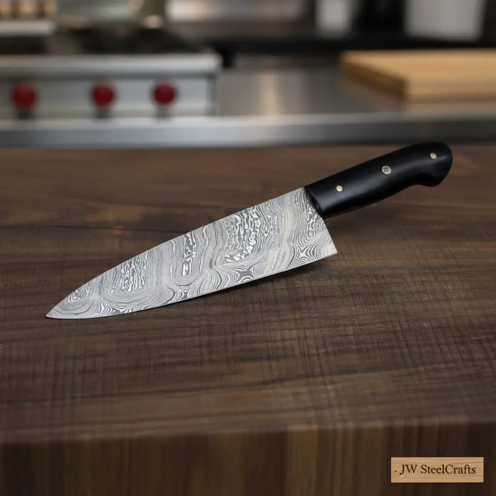 Handmade Damascus Gyuto Knife, Black Resin Handle Japanese Chef Knife, Forged Damascus Steel Kitchen Knife, Professional Gyuto, Jw Steelcrafts 1