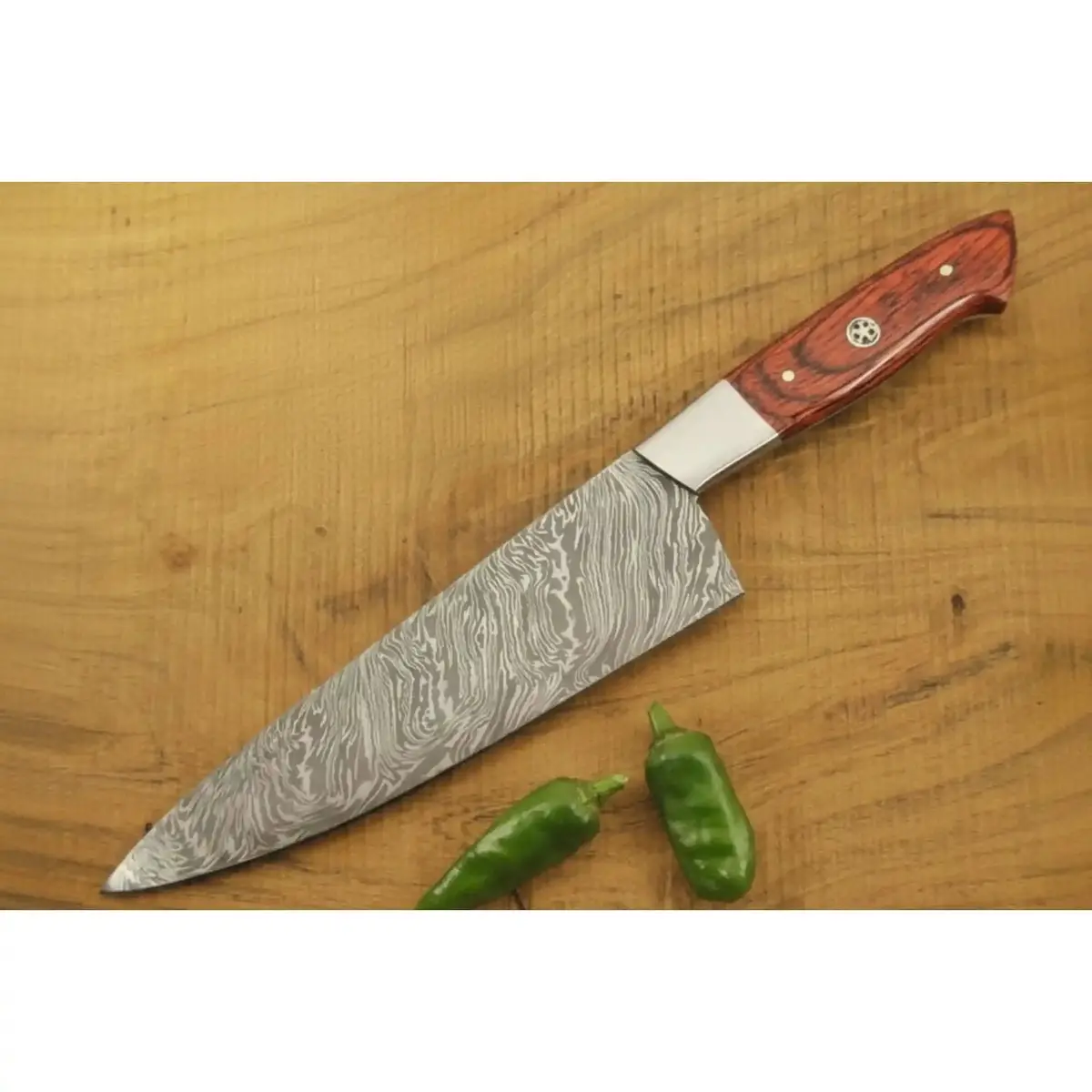 Handmade Damascus Steel Gyuto Knife, Red Pakka Wood Handle, Japanese Chef Blade, Jw Steelcrafts 1