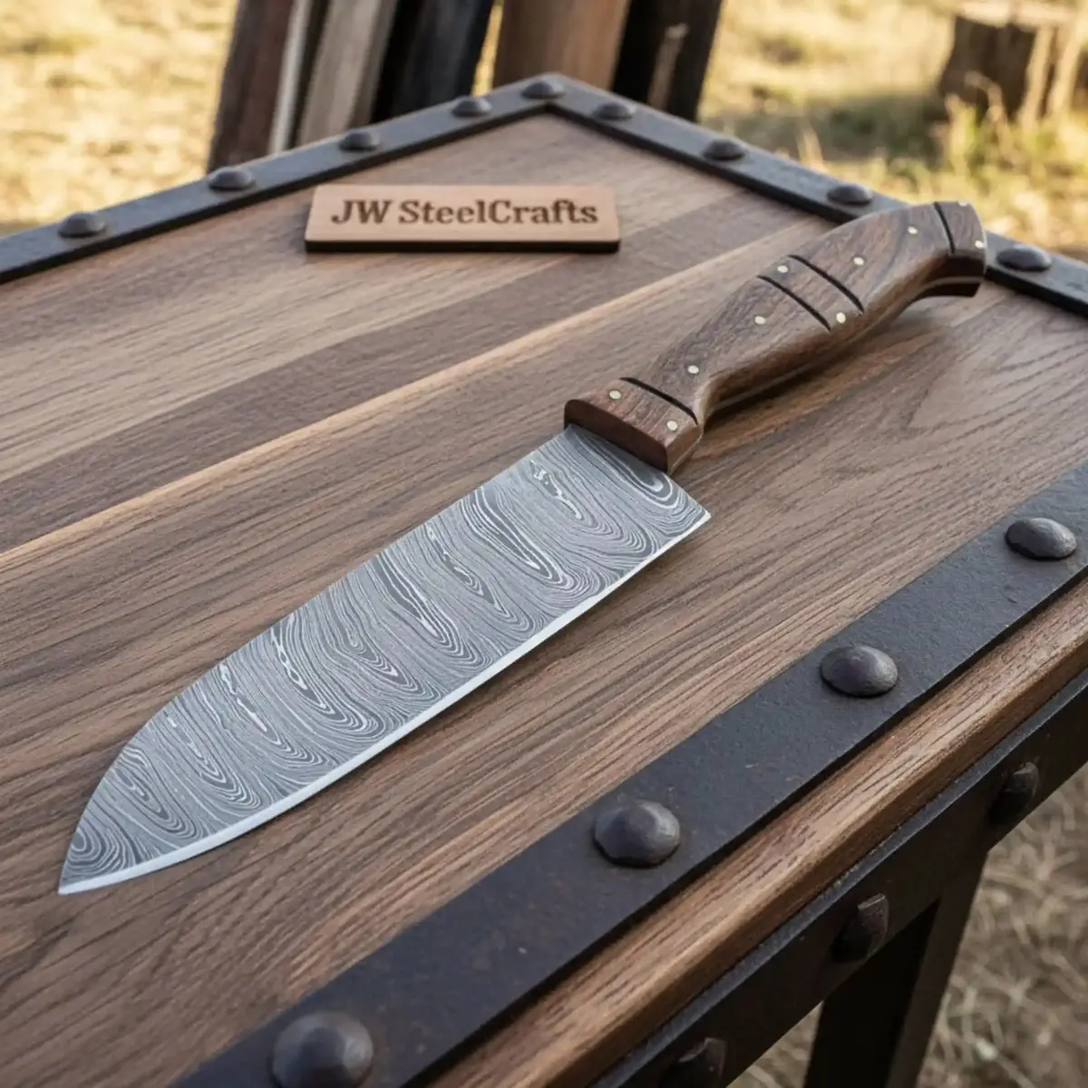 7-Piece Handmade Damascus Kitchen Knife Set - Premium Rose Wood Handle Professional Chef Cooking Set 1
