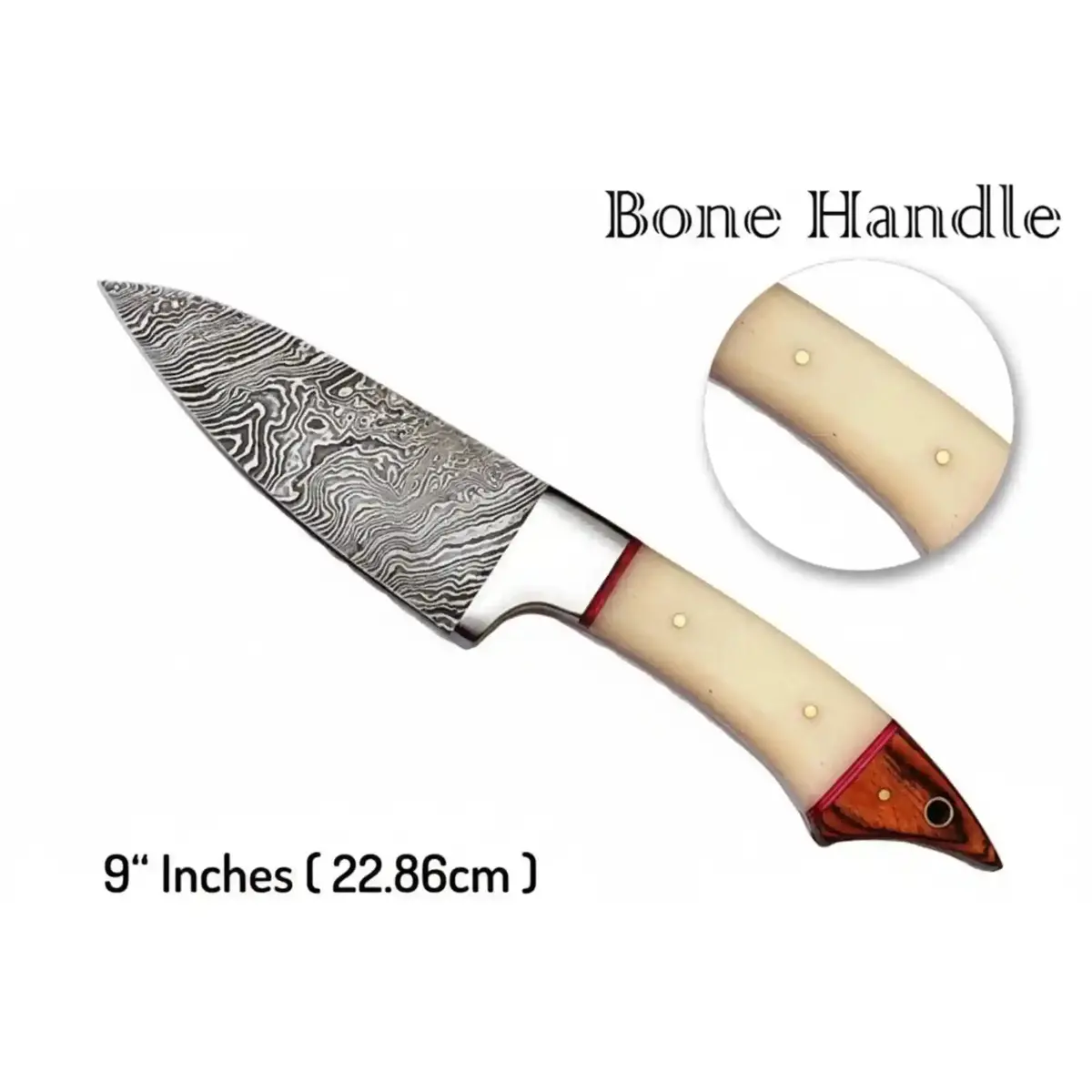 Handmade Damascus Kitchen Knife Set Of 6, Full Tang Forged Chef, Bread, Fillet And Utility Knives With White Bone And Red Wood Handles, Leather Roll Kit Included 1
