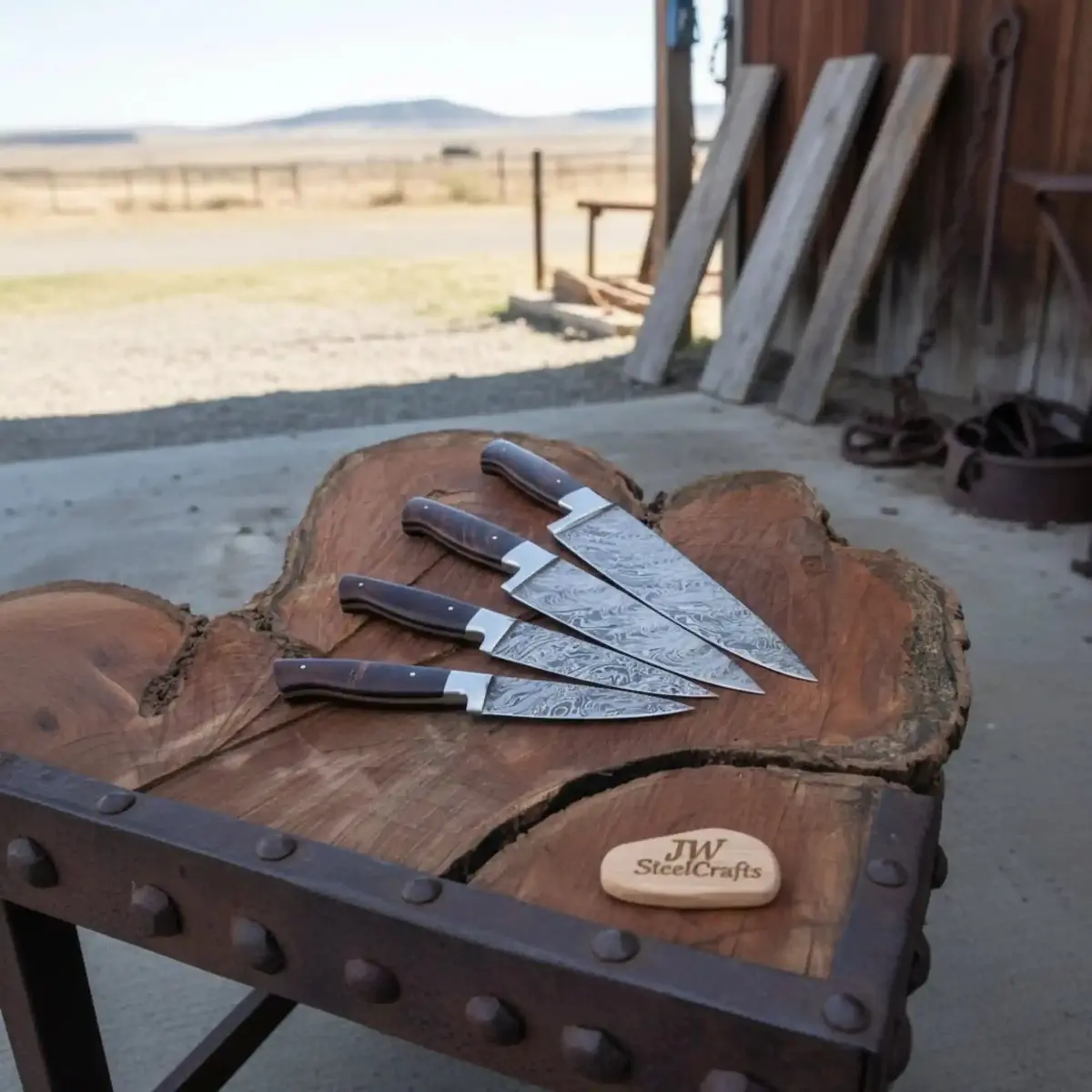 Handmade Damascus Kitchen Knife Set With Walnut Wood Handle - Professional Chef's Knives 1