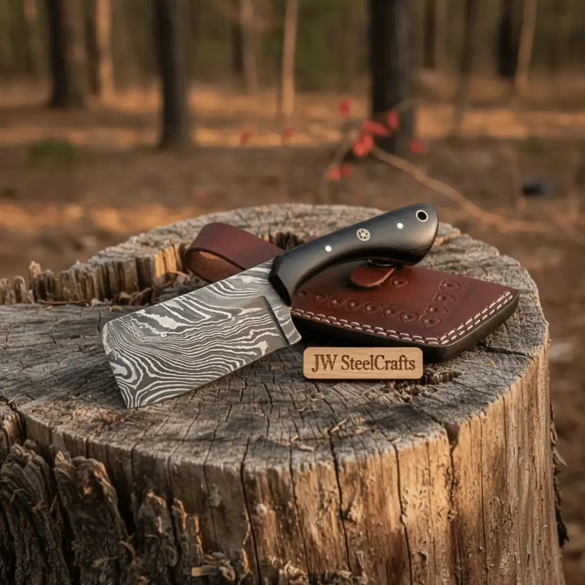 Handcrafted Mini Cleaver - Small Butcher Knife With Green Pakka Handle & Leather Sheath 1