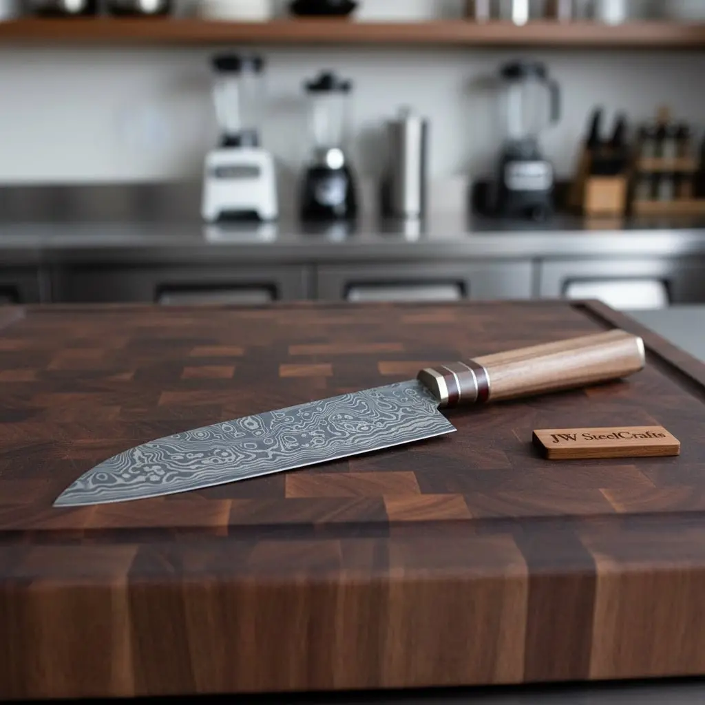 Japanese Utility Knife, Handmade Damascus Petty Knife With Walnut Handle, Small Kitchen Knife 1