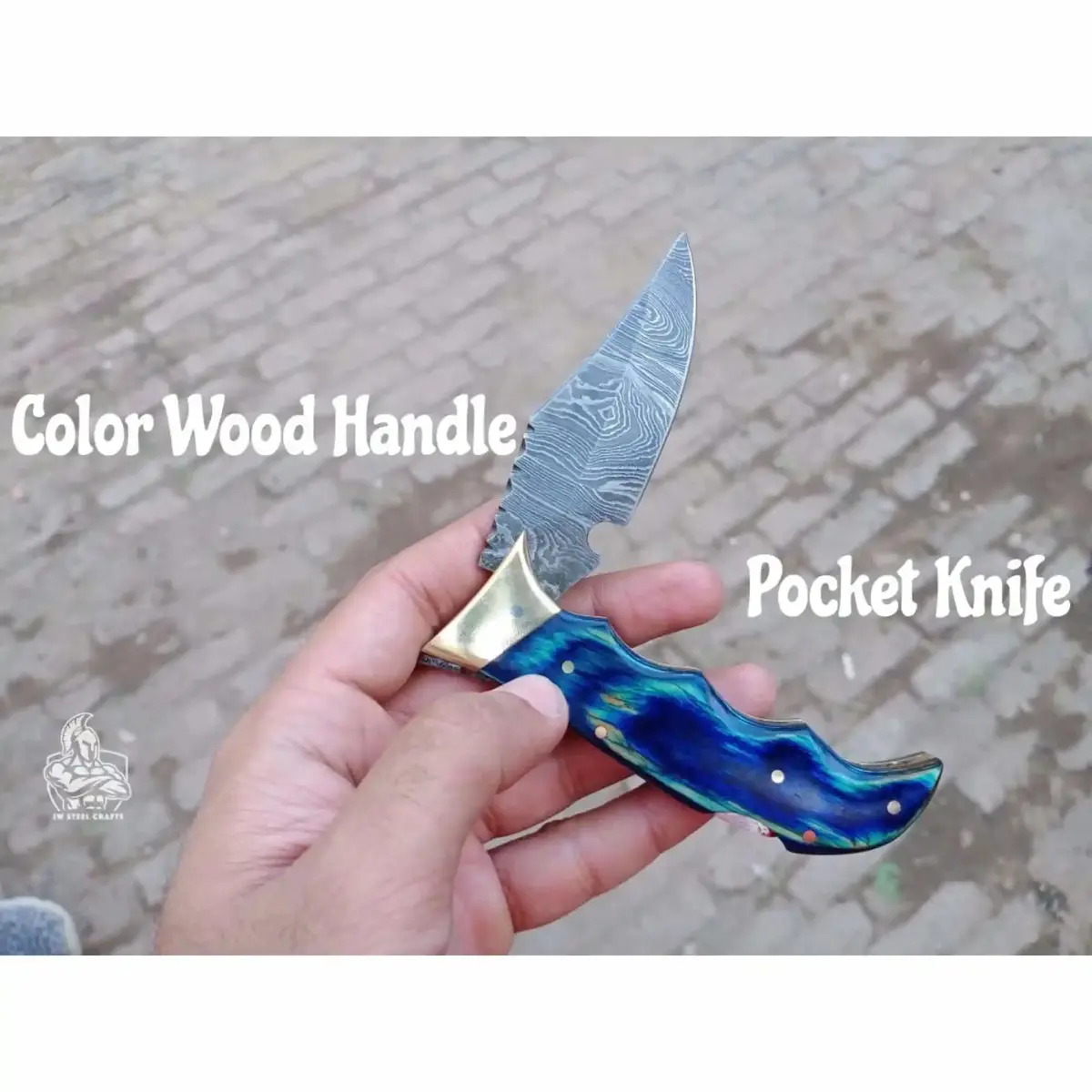 Handmade Damascus Pocket Knife | Colored Pakka Wood Folding Edc Knife 1